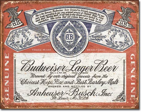 DECOR BUDWEISER HISTORIC LABEL TIN SIGN #1751
