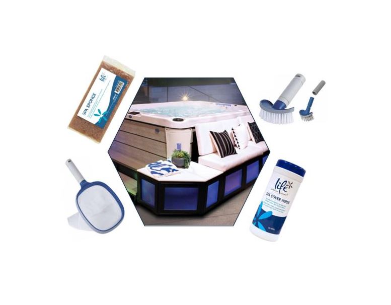 Image containing a CalSpa, CalFlame Island, and Louisiana Black Label Grill.